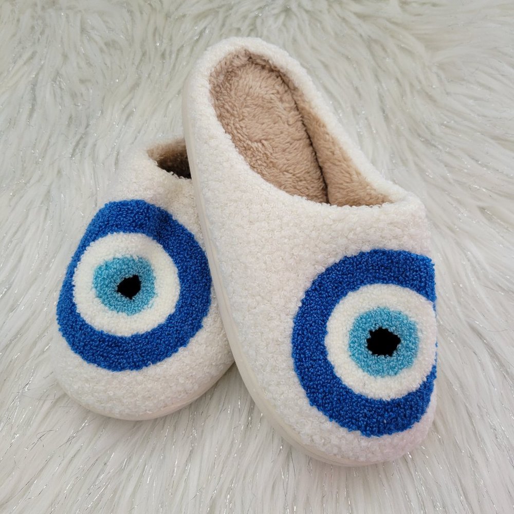 Fleece Evil Eye Design Slippers